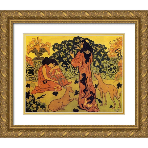Les Princesses A La Terrasse Gold Ornate Wood Framed Art Print with Double Matting by Ranson, Paul
