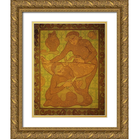 Les Servantes Gold Ornate Wood Framed Art Print with Double Matting by Ranson, Paul