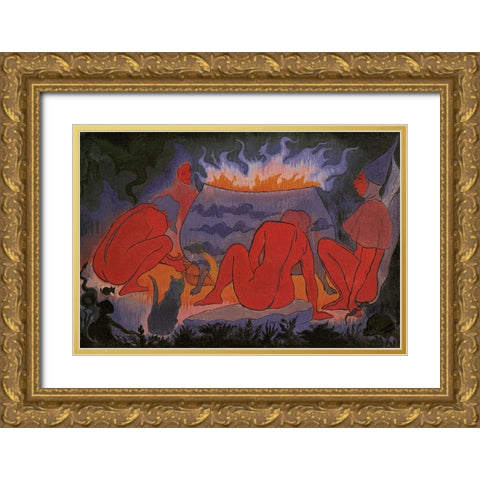 Les Sorcieres Autour Du Feu Gold Ornate Wood Framed Art Print with Double Matting by Ranson, Paul
