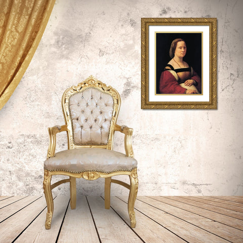 Portrait Of A Woman Gold Ornate Wood Framed Art Print with Double Matting by Raphael