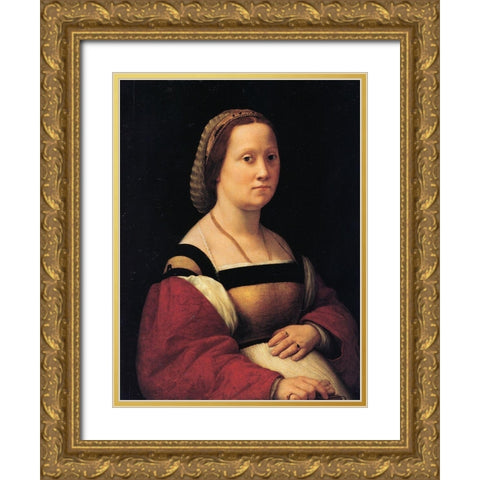 Portrait Of A Woman Gold Ornate Wood Framed Art Print with Double Matting by Raphael