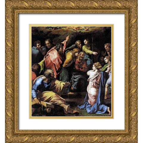 Transfiguration Detail Gold Ornate Wood Framed Art Print with Double Matting by Raphael