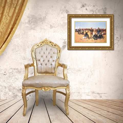 A Cavalrymans Breakfast On The Plains Gold Ornate Wood Framed Art Print with Double Matting by Remington, Frederic
