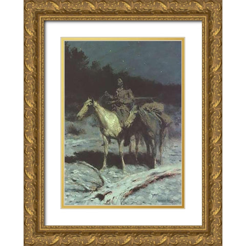 A Dangerous Country Gold Ornate Wood Framed Art Print with Double Matting by Remington, Frederic