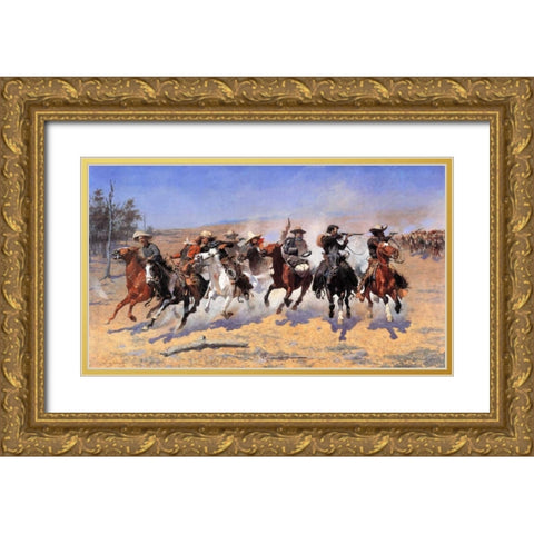 A Dash For Timber Gold Ornate Wood Framed Art Print with Double Matting by Remington, Frederic