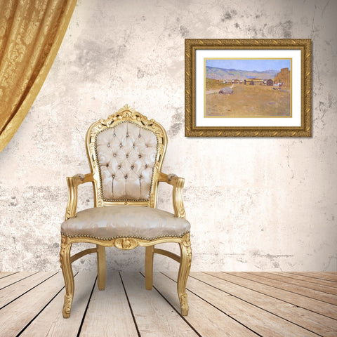 A Mining Town Wyoming Gold Ornate Wood Framed Art Print with Double Matting by Remington, Frederic