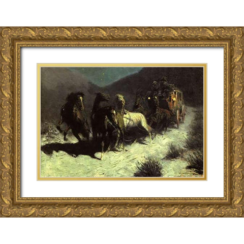 A Taint On The Wind Gold Ornate Wood Framed Art Print with Double Matting by Remington, Frederic