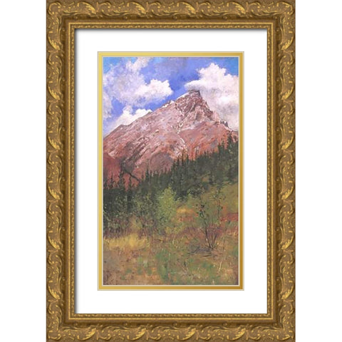 Banff Cascade Mountain Gold Ornate Wood Framed Art Print with Double Matting by Remington, Frederic
