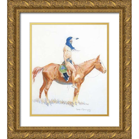Cheyenne Buck Gold Ornate Wood Framed Art Print with Double Matting by Remington, Frederic
