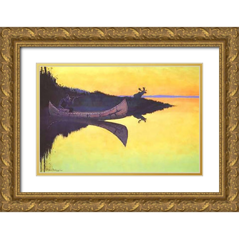 Coming To The Call Gold Ornate Wood Framed Art Print with Double Matting by Remington, Frederic