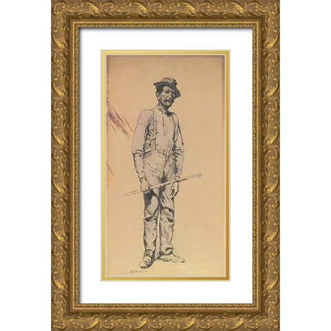 Dan Dunn On His Works Gold Ornate Wood Framed Art Print with Double Matting by Remington, Frederic