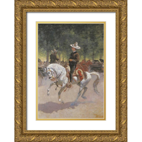Gentleman Rider On The Paseo De La Reforma Gold Ornate Wood Framed Art Print with Double Matting by Remington, Frederic
