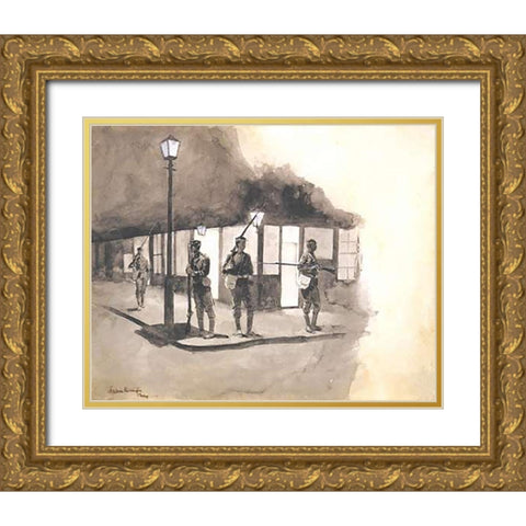 Illinois Natl Guards Picket In Streets Of Chicago Gold Ornate Wood Framed Art Print with Double Matting by Remington, Frederic
