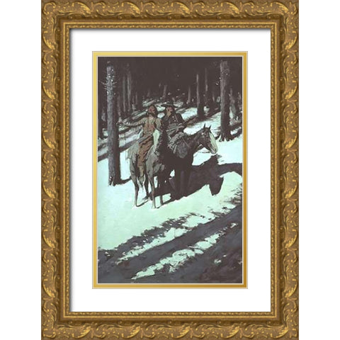 Indian Scouts In The Moonlight Gold Ornate Wood Framed Art Print with Double Matting by Remington, Frederic