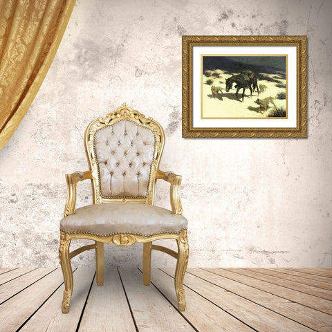 Last March Gold Ornate Wood Framed Art Print with Double Matting by Remington, Frederic