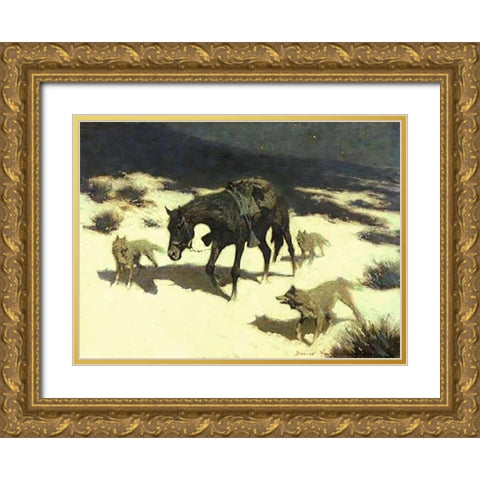 Last March Gold Ornate Wood Framed Art Print with Double Matting by Remington, Frederic