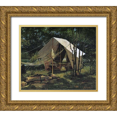 Small Oaks Gold Ornate Wood Framed Art Print with Double Matting by Remington, Frederic