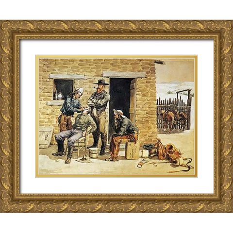 Sunday Morning Toilet On The Ranch Gold Ornate Wood Framed Art Print with Double Matting by Remington, Frederic