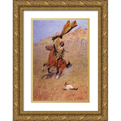 The Scout Gold Ornate Wood Framed Art Print with Double Matting by Remington, Frederic