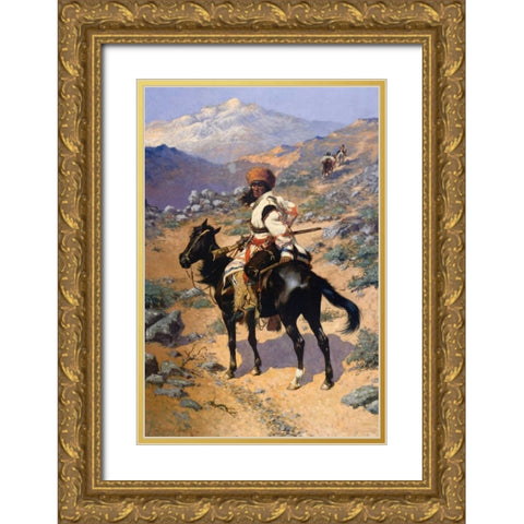 The Scout Friends Or Enemies 1889 Gold Ornate Wood Framed Art Print with Double Matting by Remington, Frederic