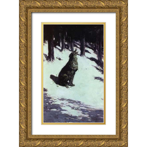 Voice Of The Hills Gold Ornate Wood Framed Art Print with Double Matting by Remington, Frederic