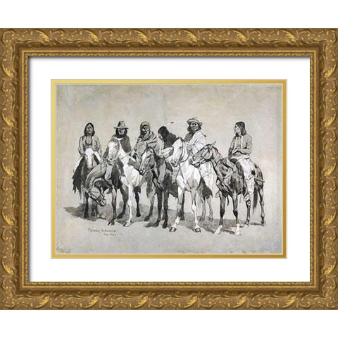 Waiting For The Beef Issue Gold Ornate Wood Framed Art Print with Double Matting by Remington, Frederic