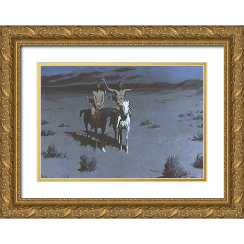 White Otter Is No Longer A Boy Gold Ornate Wood Framed Art Print with Double Matting by Remington, Frederic