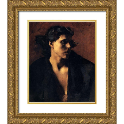 Study of a Model, 1879-80 Gold Ornate Wood Framed Art Print with Double Matting by Sargent, John Singer