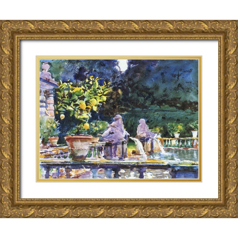 Villa de Marlia: a Fountain, 1910 Gold Ornate Wood Framed Art Print with Double Matting by Sargent, John Singer
