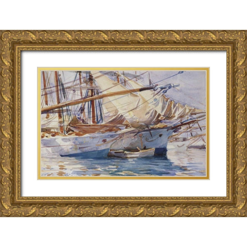 Yachts at Anchor, Palma de Majorca, 1912 Gold Ornate Wood Framed Art Print with Double Matting by Sargent, John Singer