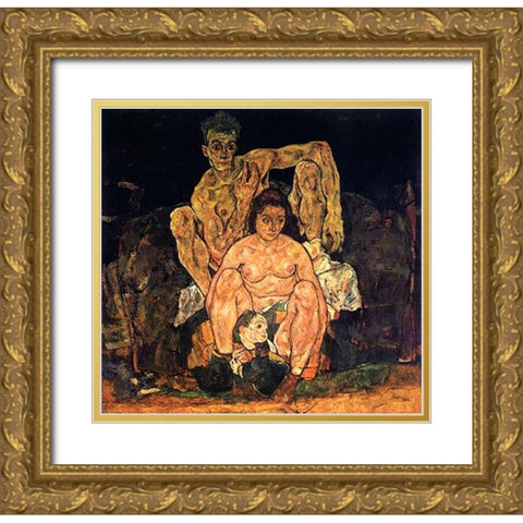 The Family 1918 Gold Ornate Wood Framed Art Print with Double Matting by Schiele, Egon