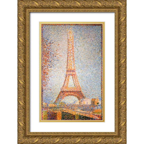 Eiffel Tower Gold Ornate Wood Framed Art Print with Double Matting by Seurat, Georges
