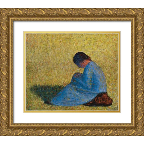 Seated Woman Gold Ornate Wood Framed Art Print with Double Matting by Seurat, Georges
