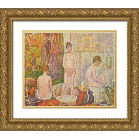 The Models Gold Ornate Wood Framed Art Print with Double Matting by Seurat, Georges