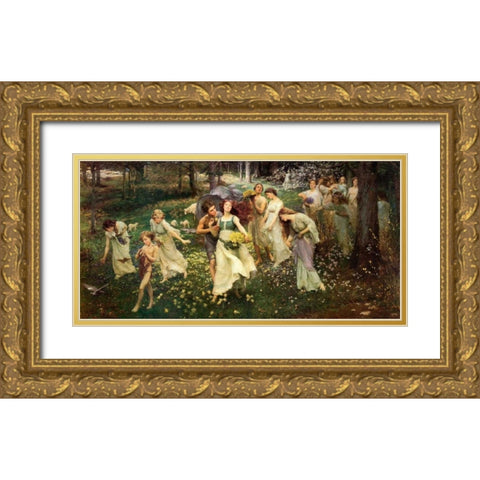 Ward The Progress Of Spring 1905 Gold Ornate Wood Framed Art Print with Double Matting by Seurat, Georges