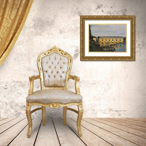 The Machine At Marly Gold Ornate Wood Framed Art Print with Double Matting by Sisley, Alfred