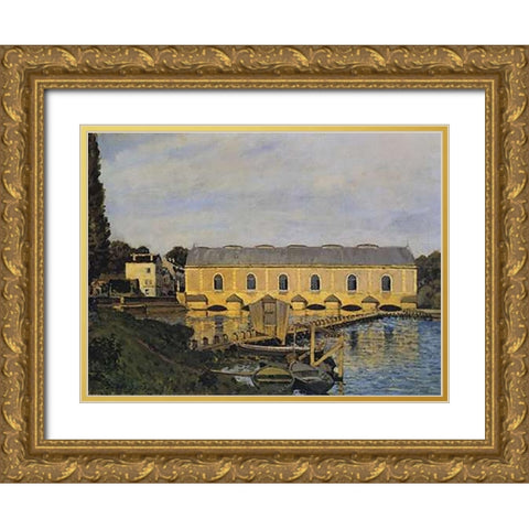 The Machine At Marly Gold Ornate Wood Framed Art Print with Double Matting by Sisley, Alfred
