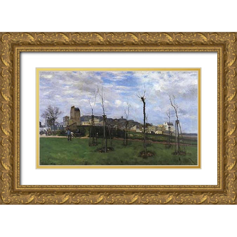 View Of Montmarte From The Cite Des Fleurs Gold Ornate Wood Framed Art Print with Double Matting by Sisley, Alfred