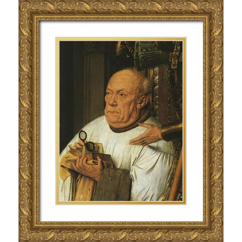 Virgin And Child With George Van Der Paele Det 6 Gold Ornate Wood Framed Art Print with Double Matting by Van Eyck, Jan