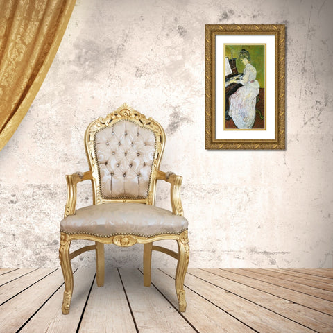 Marguerite Gachet At Piano Gold Ornate Wood Framed Art Print with Double Matting by Van Gogh, Vincent