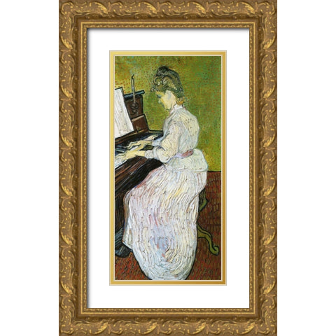 Marguerite Gachet At Piano Gold Ornate Wood Framed Art Print with Double Matting by Van Gogh, Vincent