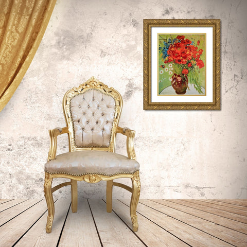 Marguerites et coquelicots Gold Ornate Wood Framed Art Print with Double Matting by Van Gogh, Vincent