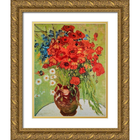 Marguerites et coquelicots Gold Ornate Wood Framed Art Print with Double Matting by Van Gogh, Vincent