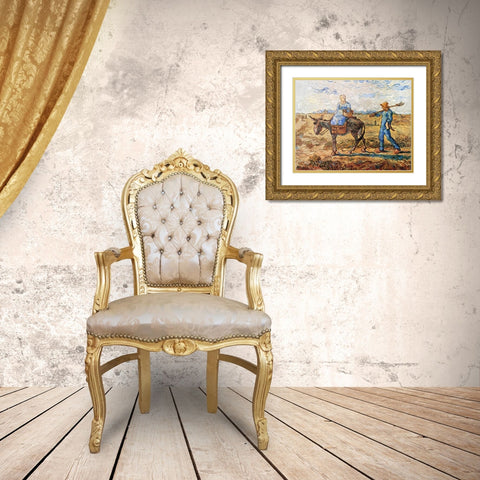 Morning Peasant Couple To Work Gold Ornate Wood Framed Art Print with Double Matting by Van Gogh, Vincent