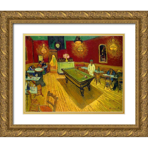 The Night Cafe, 1888 Gold Ornate Wood Framed Art Print with Double Matting by Van Gogh, Vincent