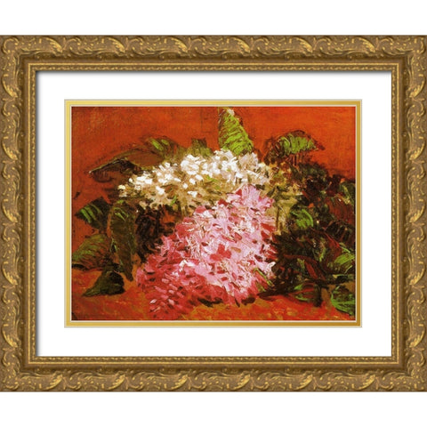 Lilacs Gold Ornate Wood Framed Art Print with Double Matting by Van Gogh, Vincent