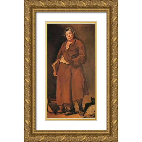 Aesop Gold Ornate Wood Framed Art Print with Double Matting by Velazquez, Diego
