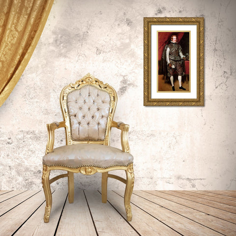 King Philip IV In A Costume With Silver Gold Ornate Wood Framed Art Print with Double Matting by Velazquez, Diego