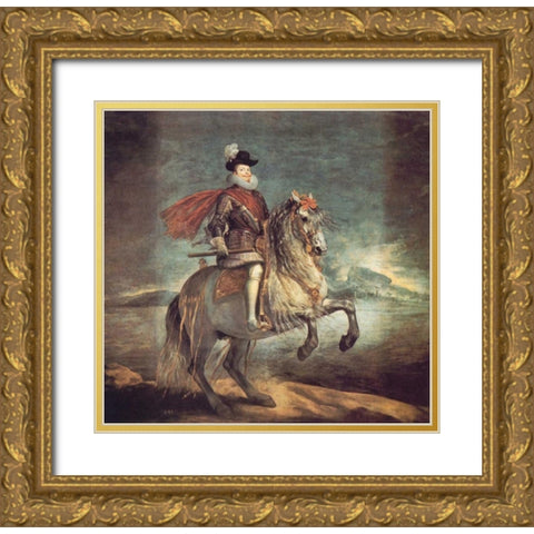 Philip III On Horseback Gold Ornate Wood Framed Art Print with Double Matting by Velazquez, Diego