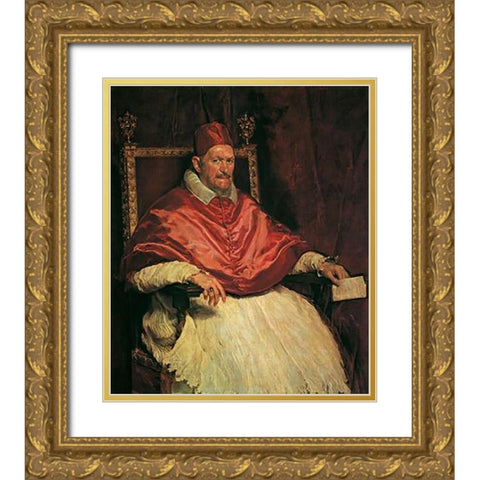 Pope Innocent X Gold Ornate Wood Framed Art Print with Double Matting by Velazquez, Diego